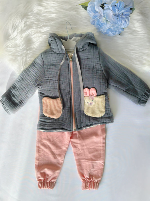 Girls 3 piece muslin jacket, long sleeve shirt, trousers