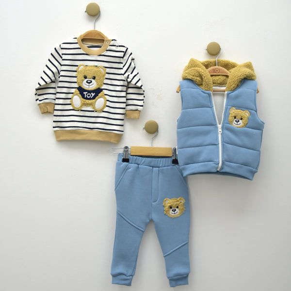 Jungen 3er Set Kinderbekleidung "Bär" Pullover, Hose, Weste